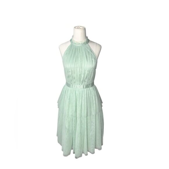 Vila halterneck tulle Midi dress with tiered skirt in mint green in Size 4 - Picture 3 of 5